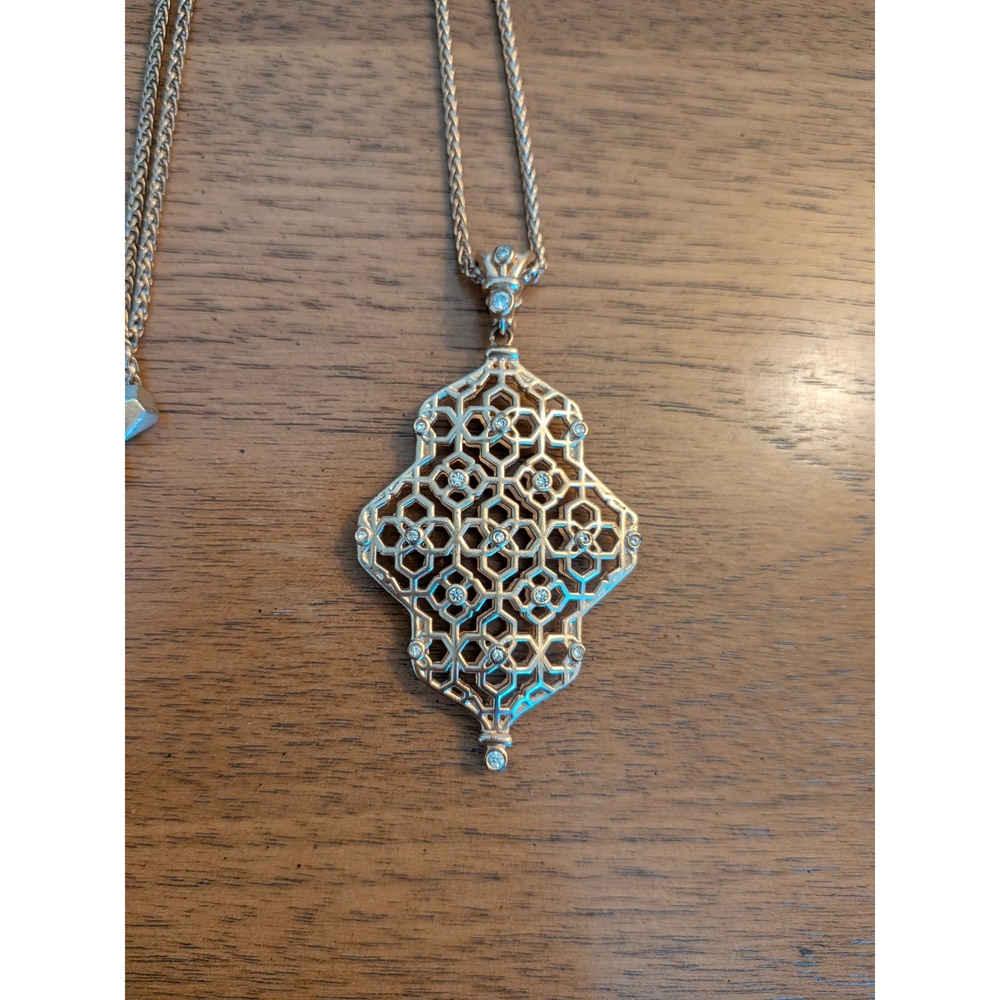 Kendra Scott Kathy Long Pendant Necklace Silver Filigree CZ